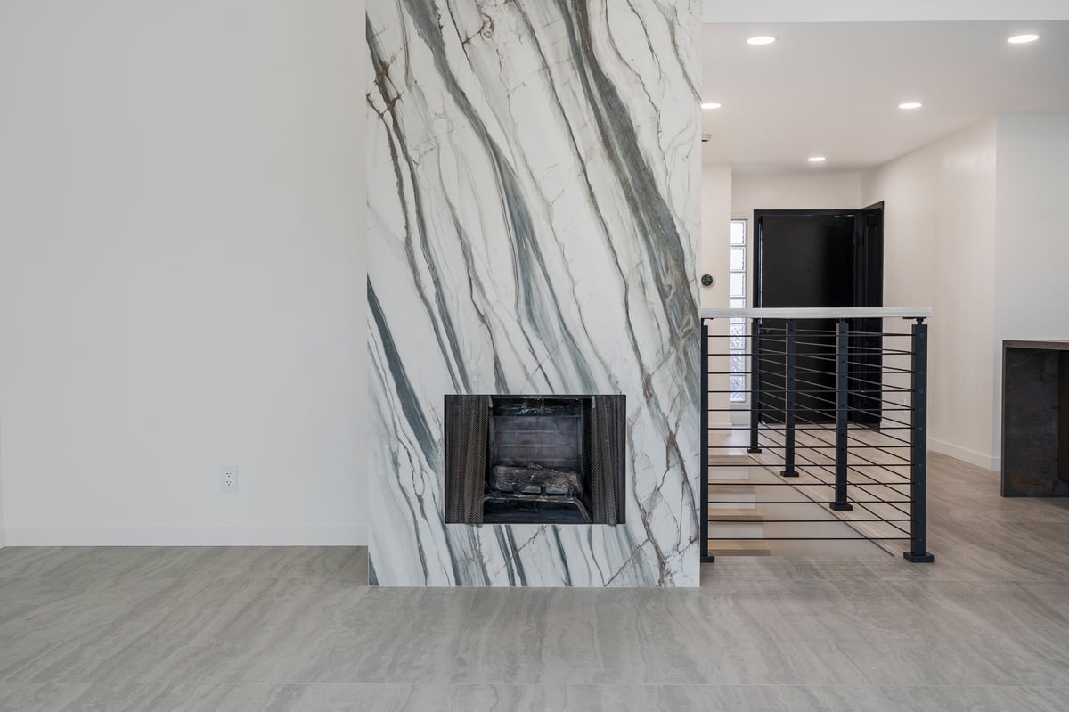 Custom large format porcelain tile fireplace